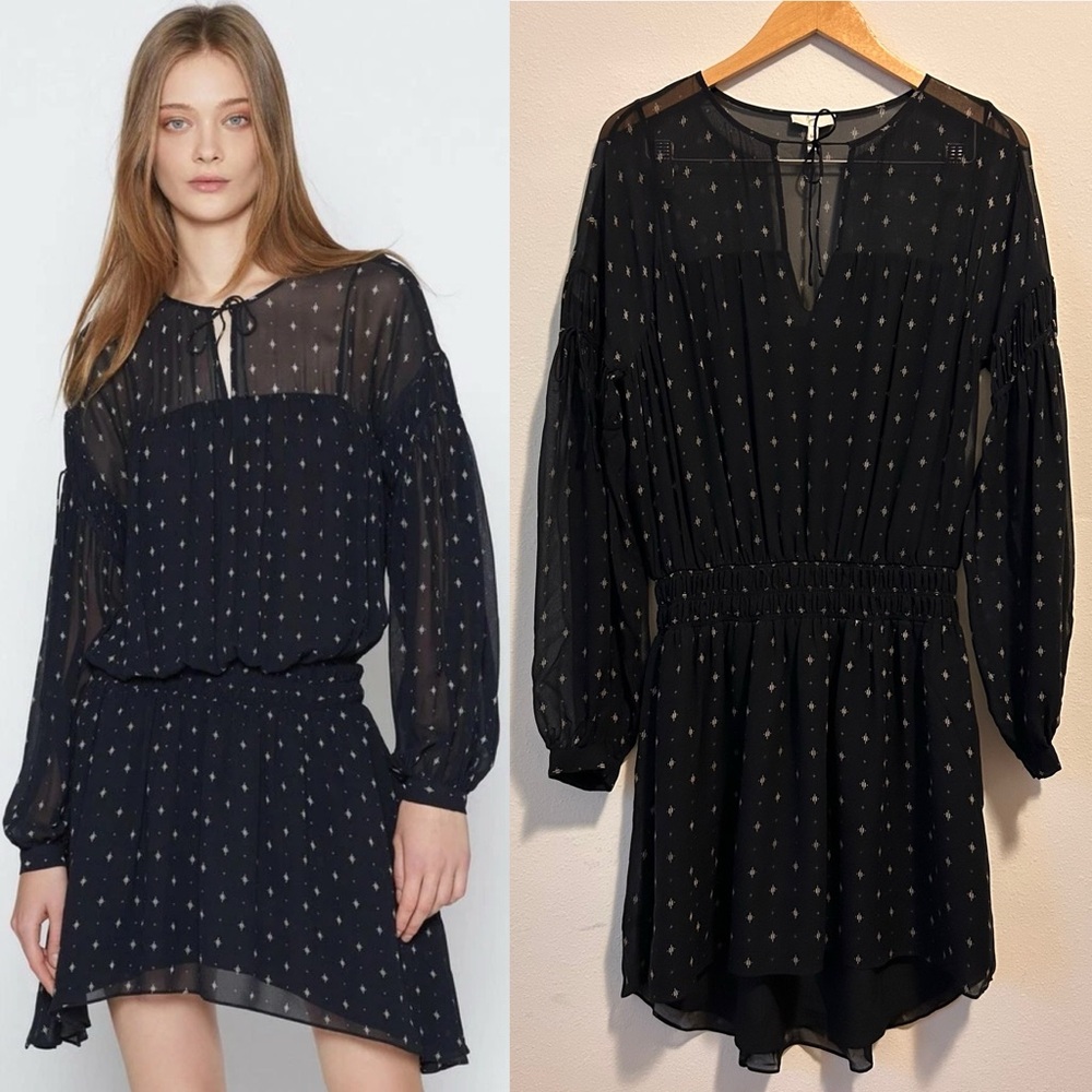 Joie Women’s Size Medium Academia Split- Neck Printed Black Silk Dress